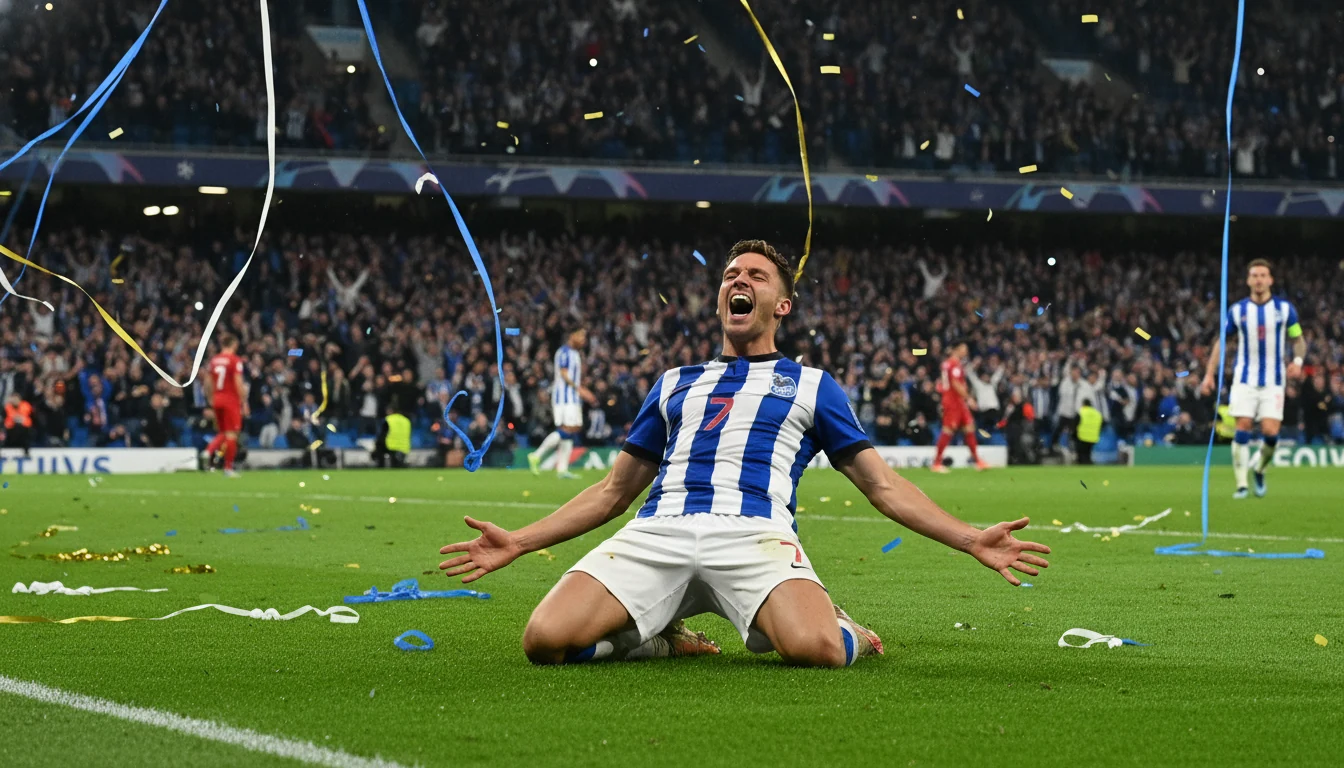 Voetballer viert belangrijk doelpunt in grote wedstrijd