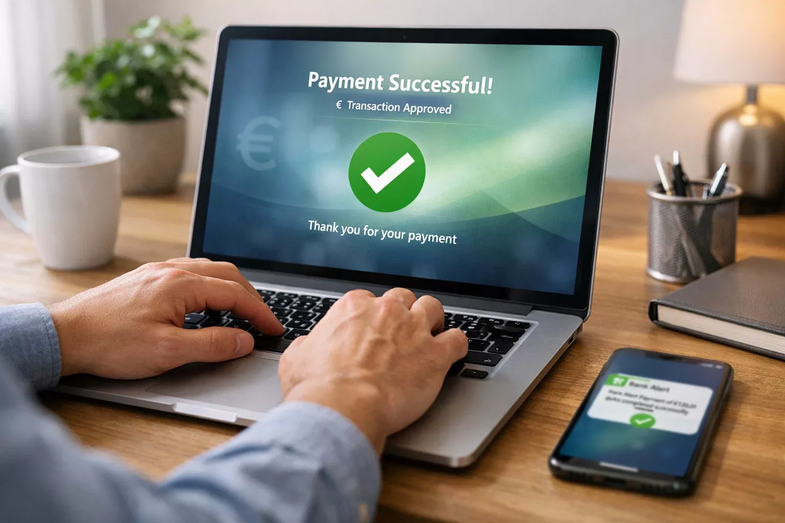 Persoon voert veilige online betaling uit op laptop