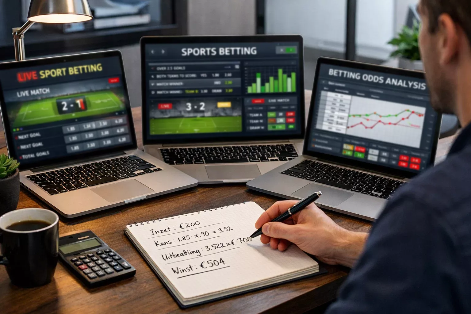 Meerdere laptopschermen met verschillende odds vergelijking