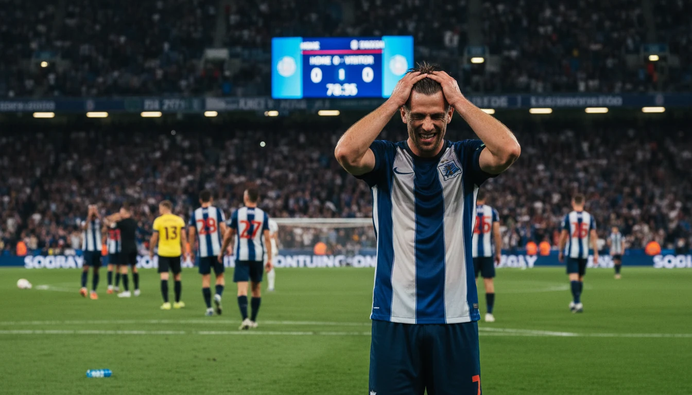 Voetballer teleurgesteld na gemiste kans