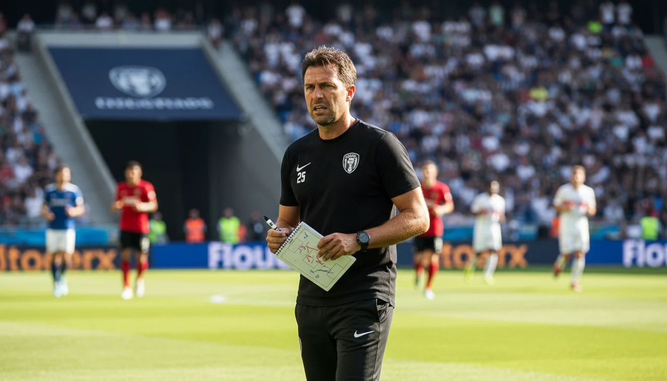 Voetbalcoach analyseert de wedstrijd vanaf de zijlijn