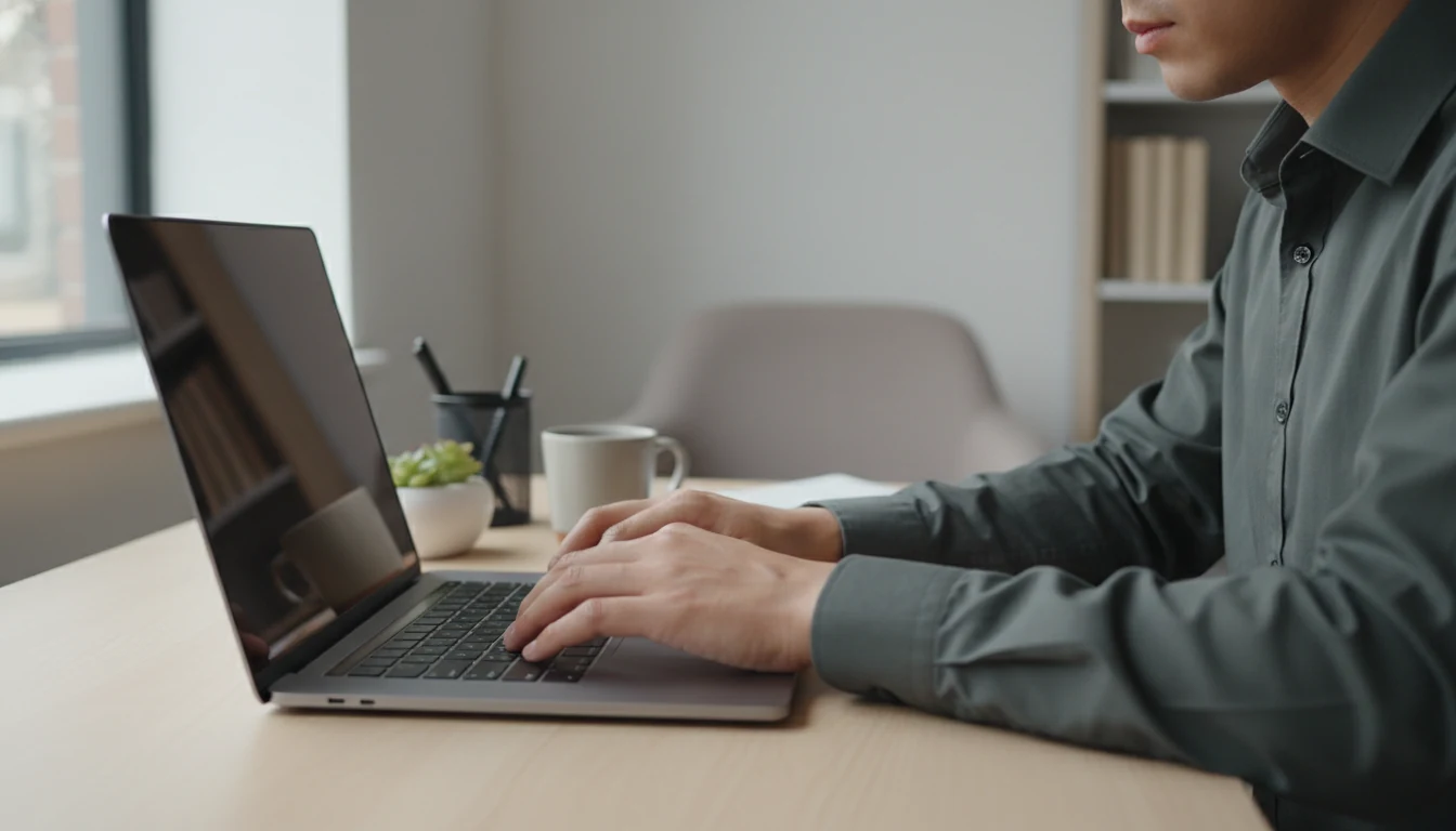 Persoon typt op laptop aan bureau