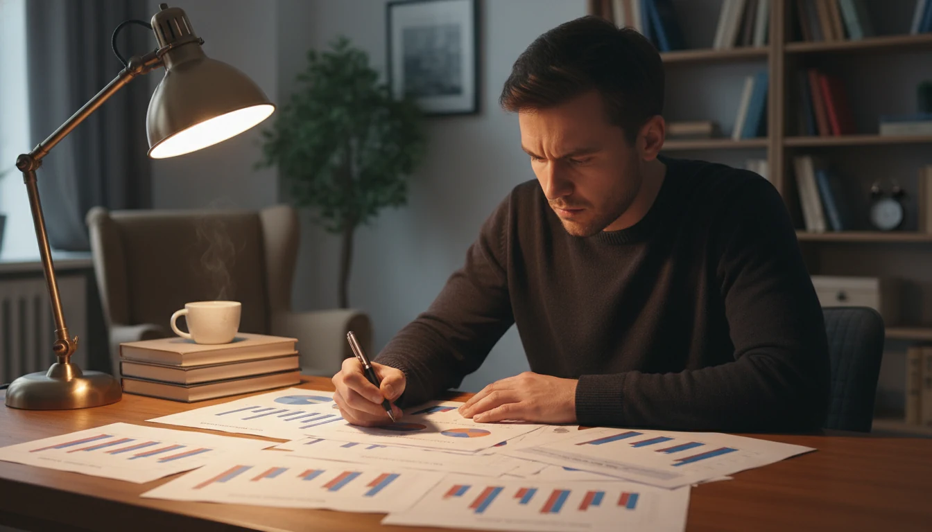 Persoon bestudeert documenten met statistieken